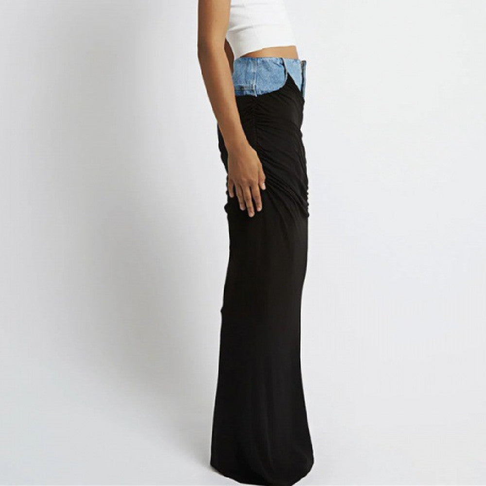 Black Panel Denim Skirt