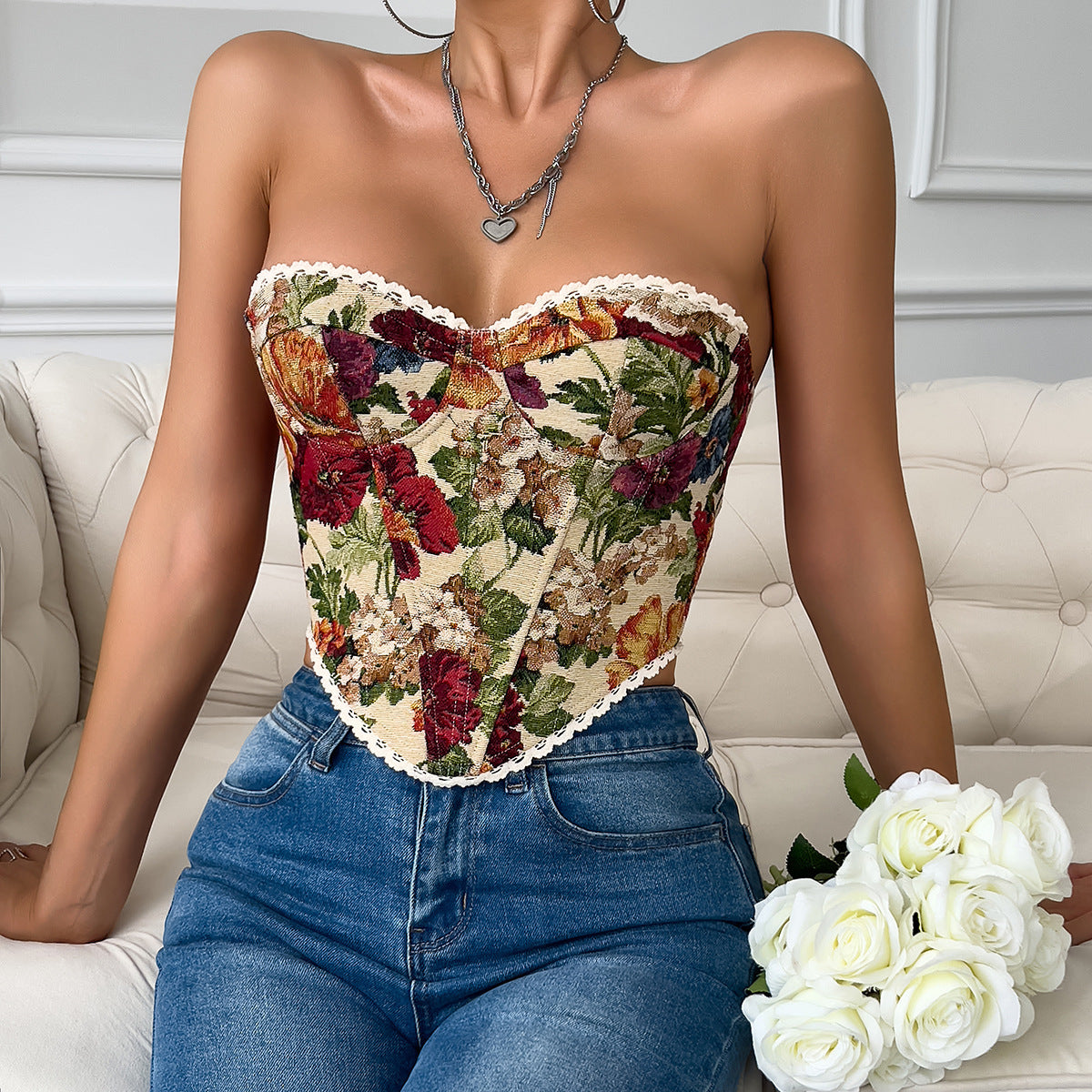 Vintage Flower Print Vest