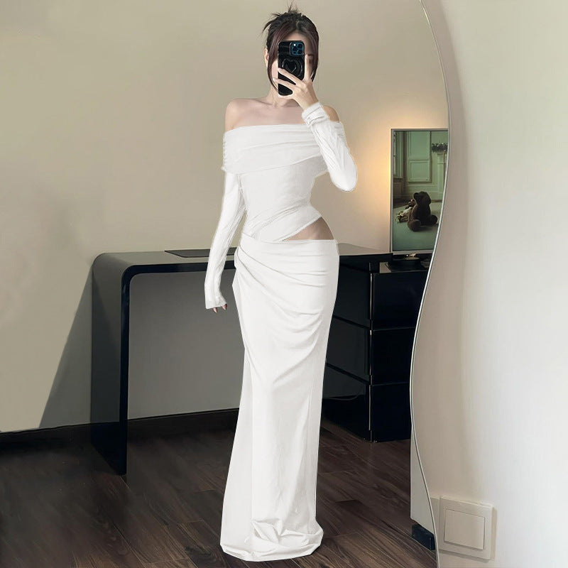 Off-shoulder Mesh Long Dress