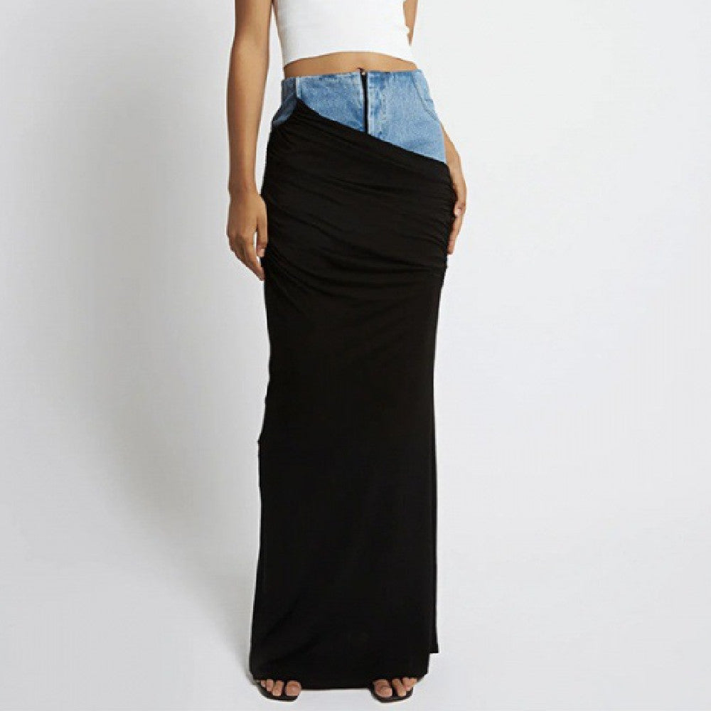 Black Panel Denim Skirt