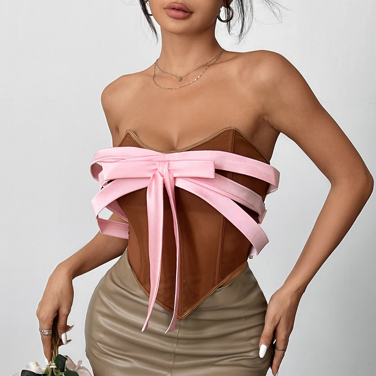 Bow Tube Top Backless Fishbone Vest
