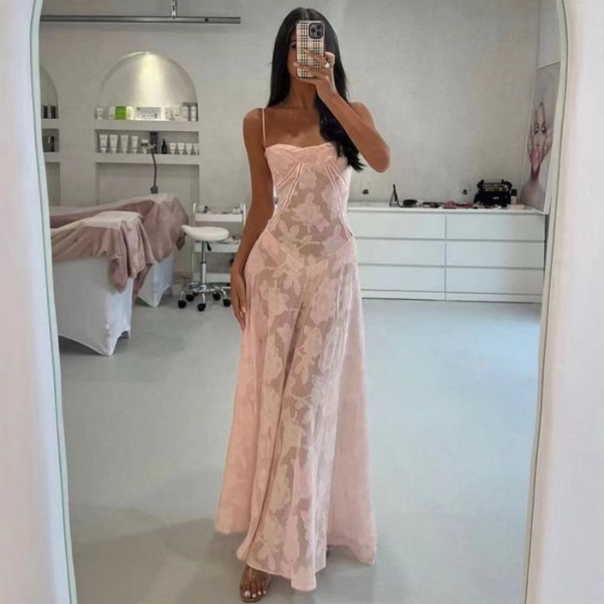Slim-fit Suspender Skirt Floral Dress