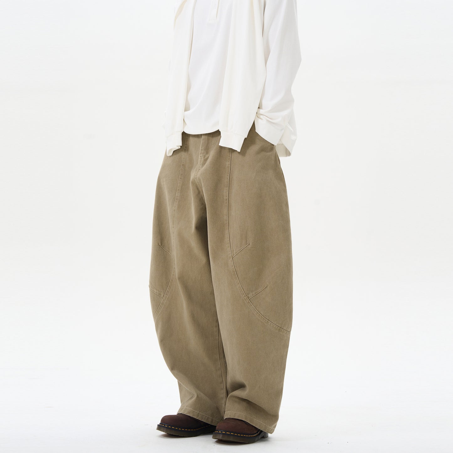 Retro Green Brown Loose Matchet Pants