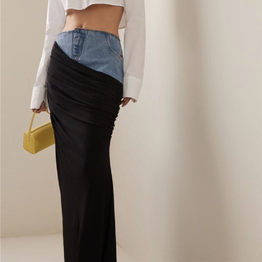 Black Panel Denim Skirt