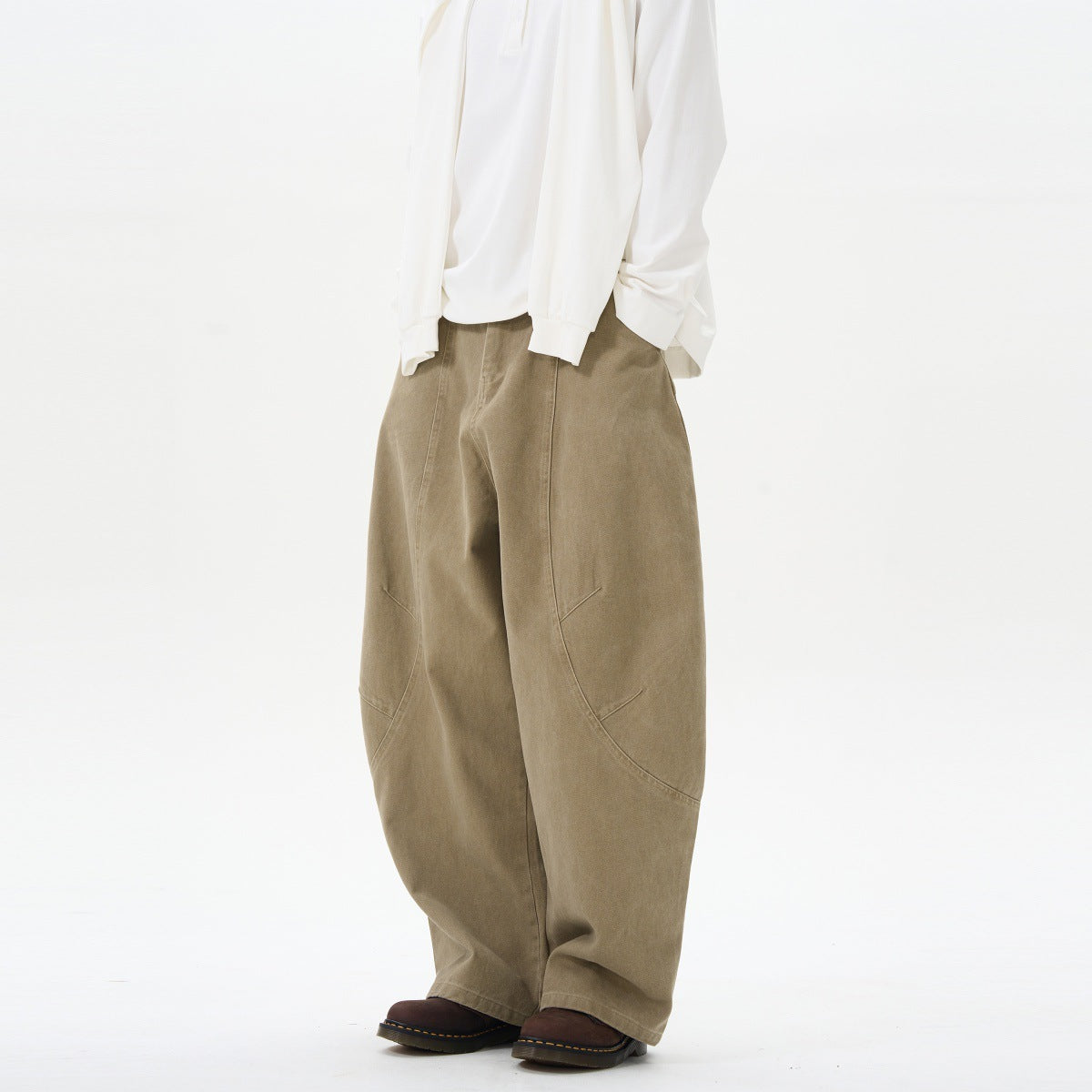 Retro Green Brown Loose Matchet Pants