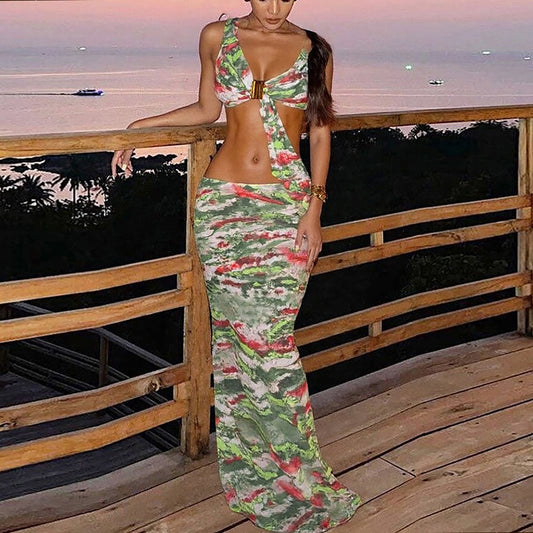 Backless Halter Lace-up Dress