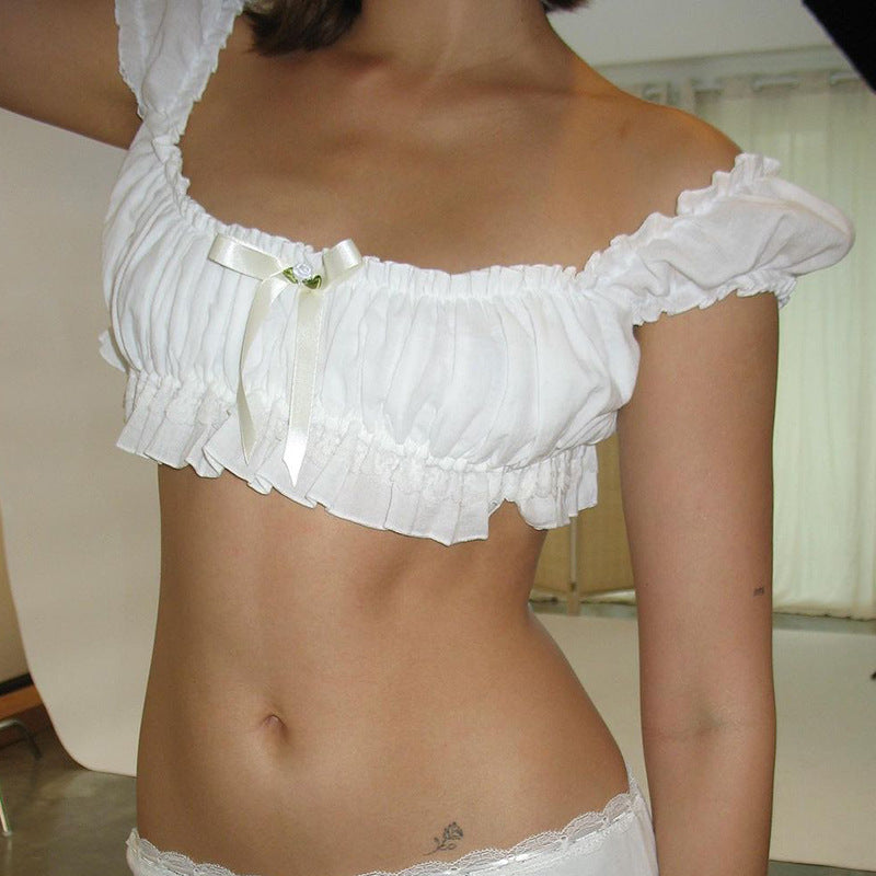 Short Puff Sleeve Spaghetti-strap Camisole Top