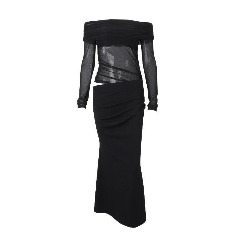 Off-shoulder Mesh Long Dress