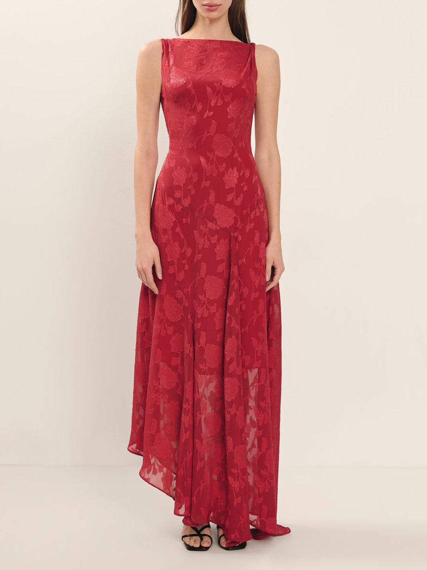 Elegant Sleeveless Jacquard Irregular Hem Dress