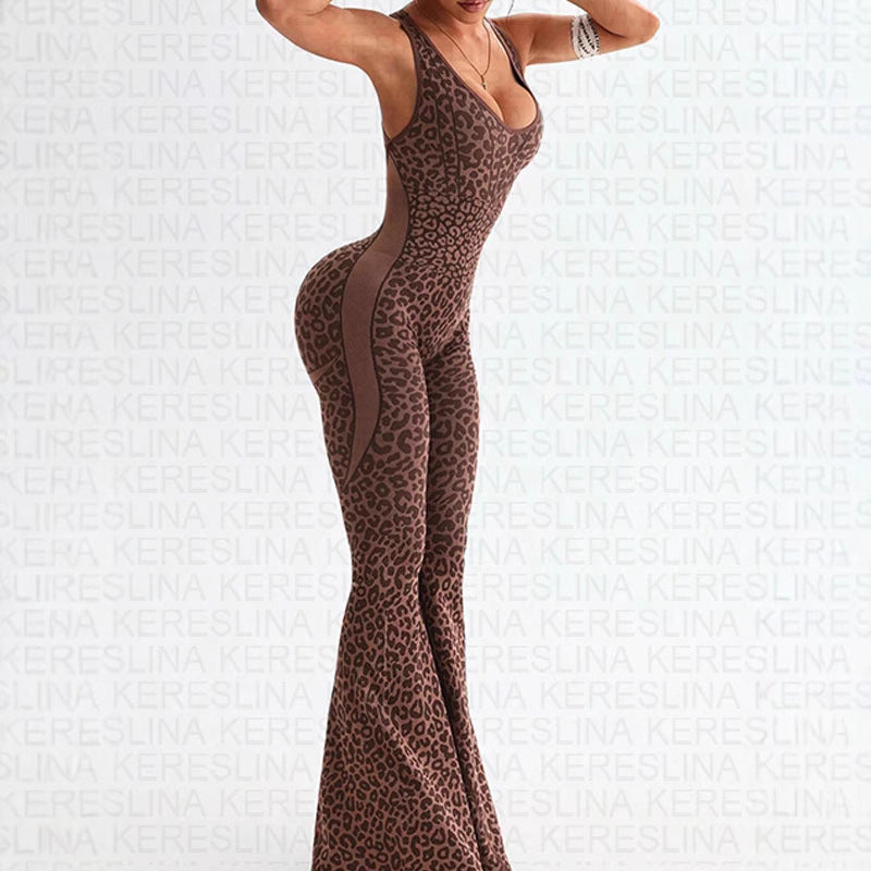 Leopard Print Backless Jumpsuit