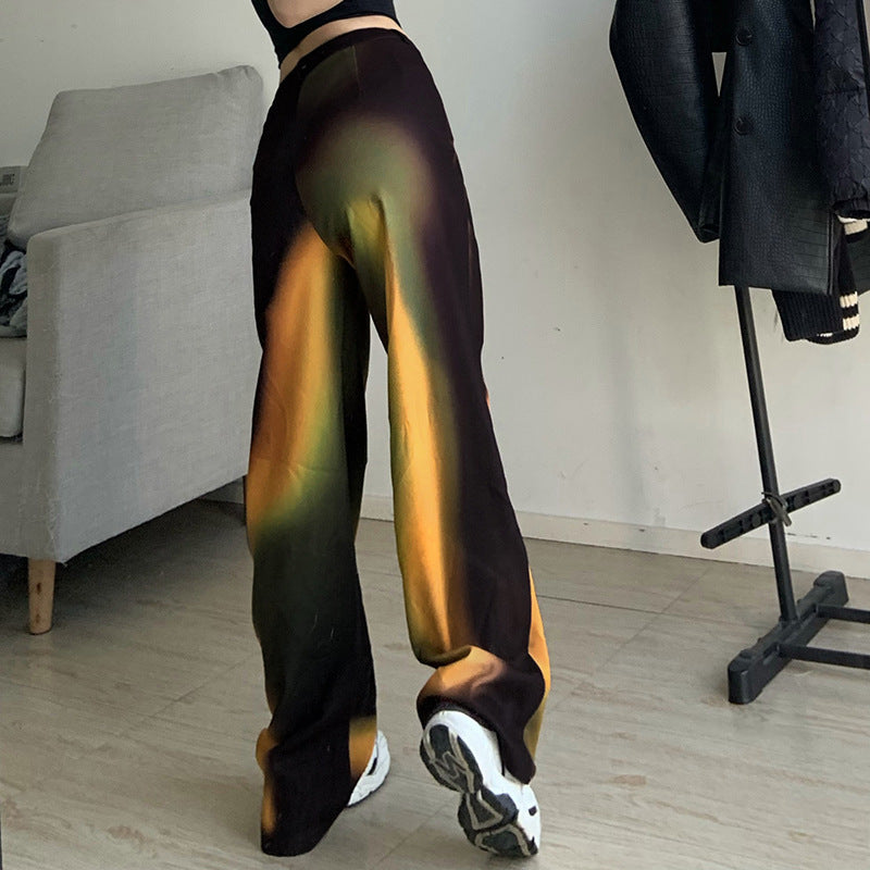 Gradient Rainbow Print Casual Pants