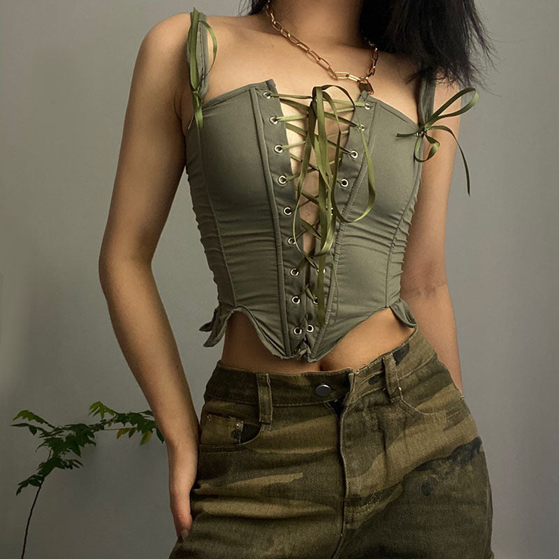 Slim-fit Lace Up Fishbone Camisole