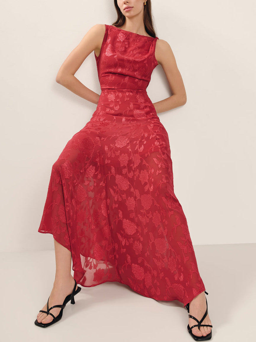 Elegant Sleeveless Jacquard Irregular Hem Dress