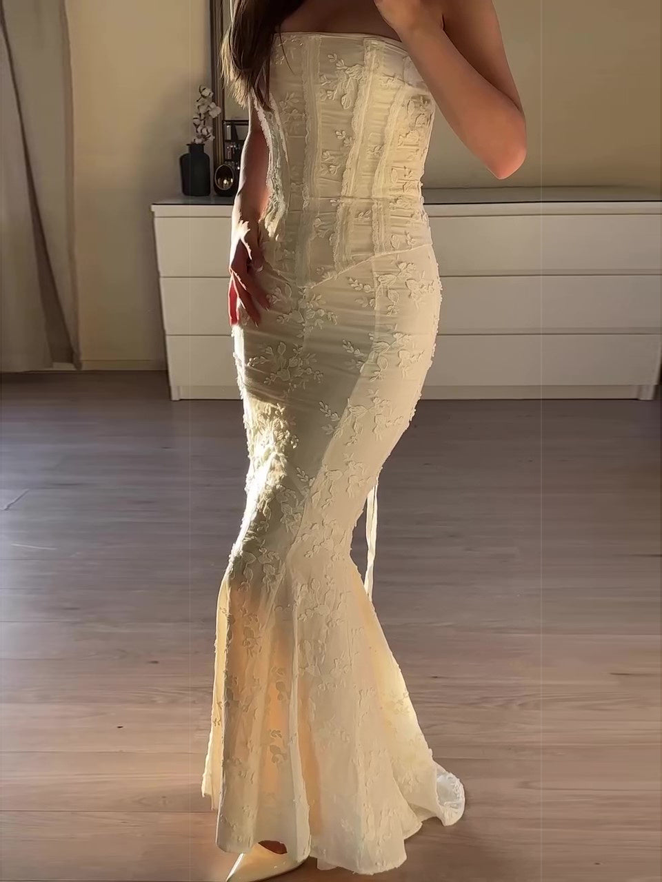 Embroidered Strapless Two-piece Dress
