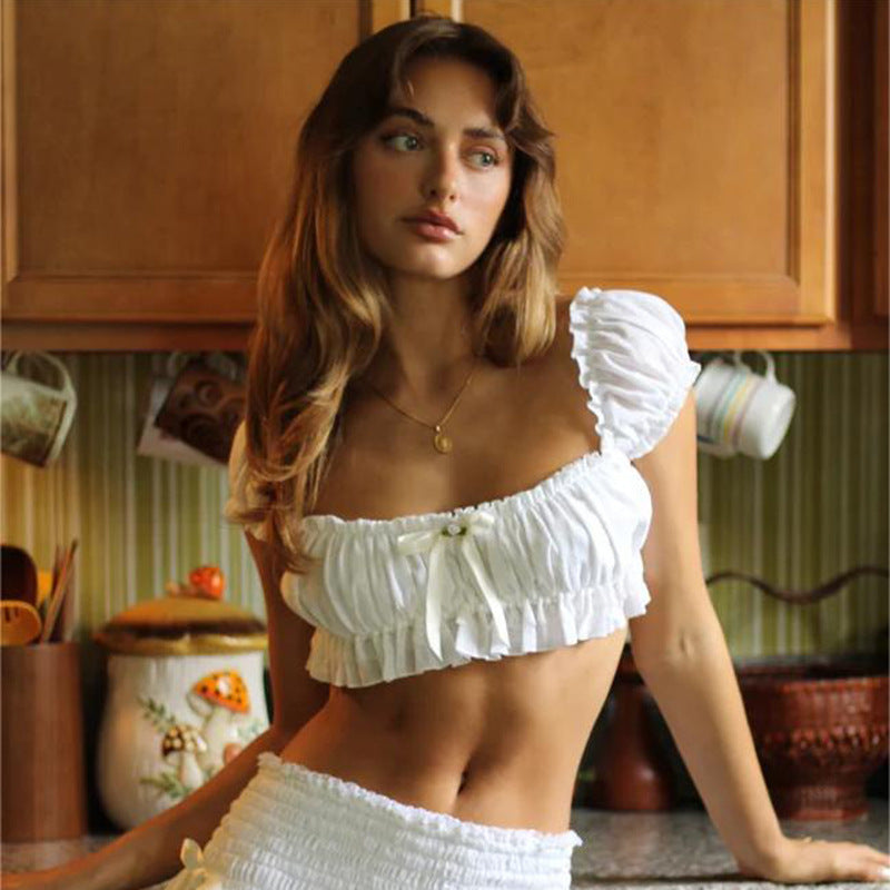Short Puff Sleeve Spaghetti-strap Camisole Top