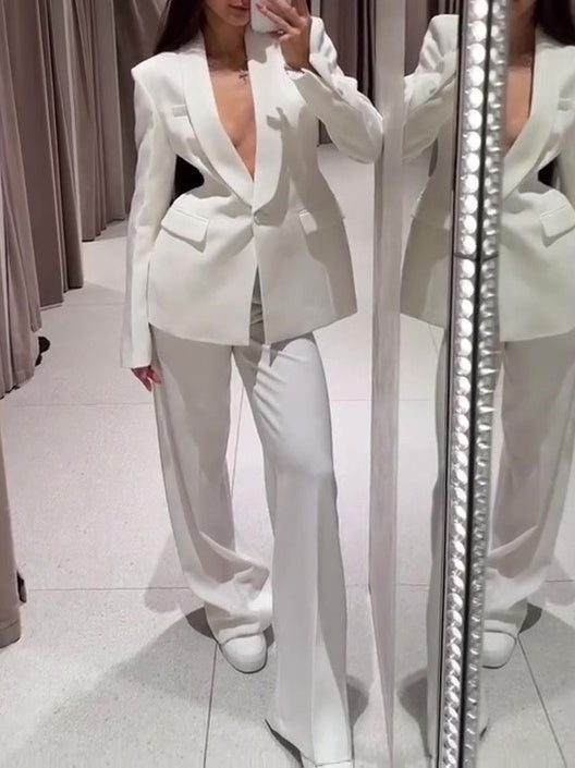 Lapel Suit Jacket & High Waist Pants Set