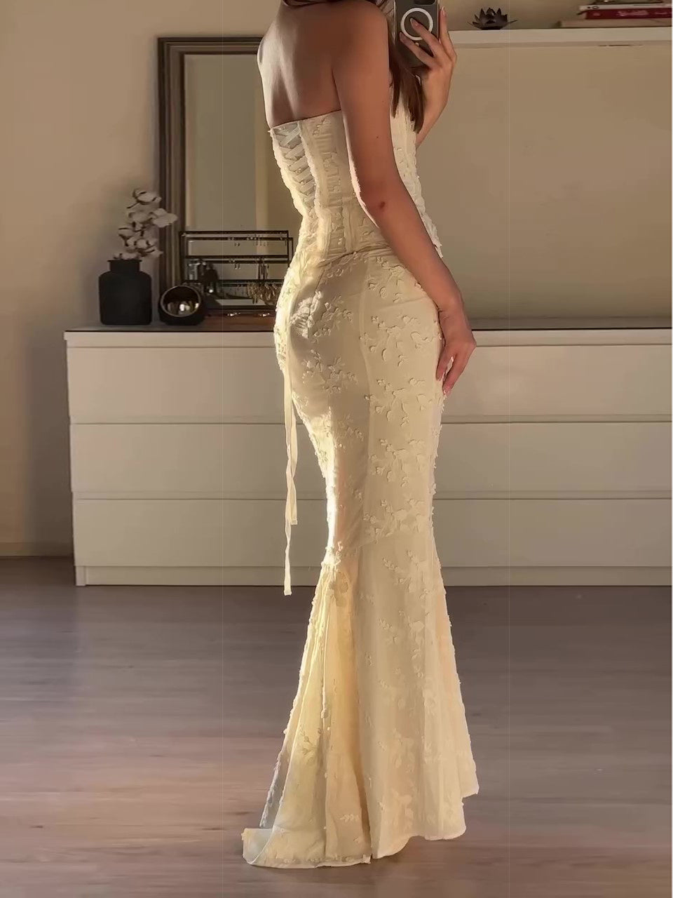 Embroidered Strapless Two-piece Dress