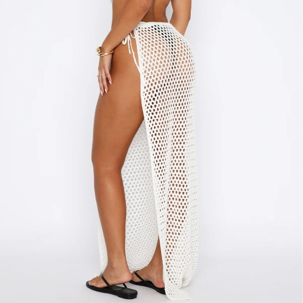 Beach Sun Protection Hollow Out See-through High Slit Skirt