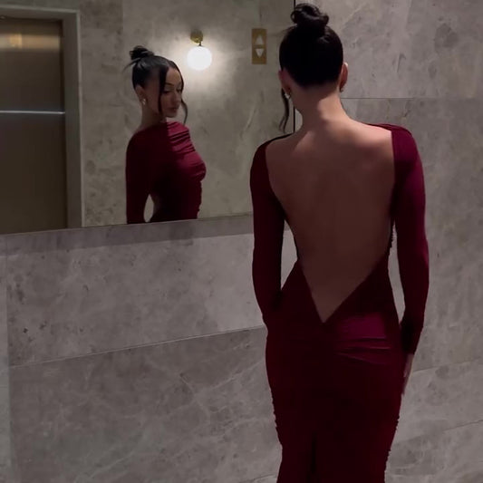 Backless Long-sleeved Maxi Dress