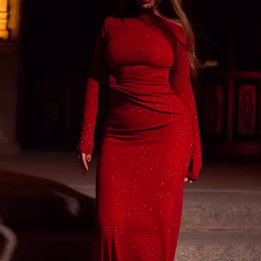 Long-sleeve Twisted Sequin Dress