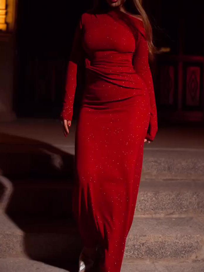 Long-sleeve Twisted Sequin Dress