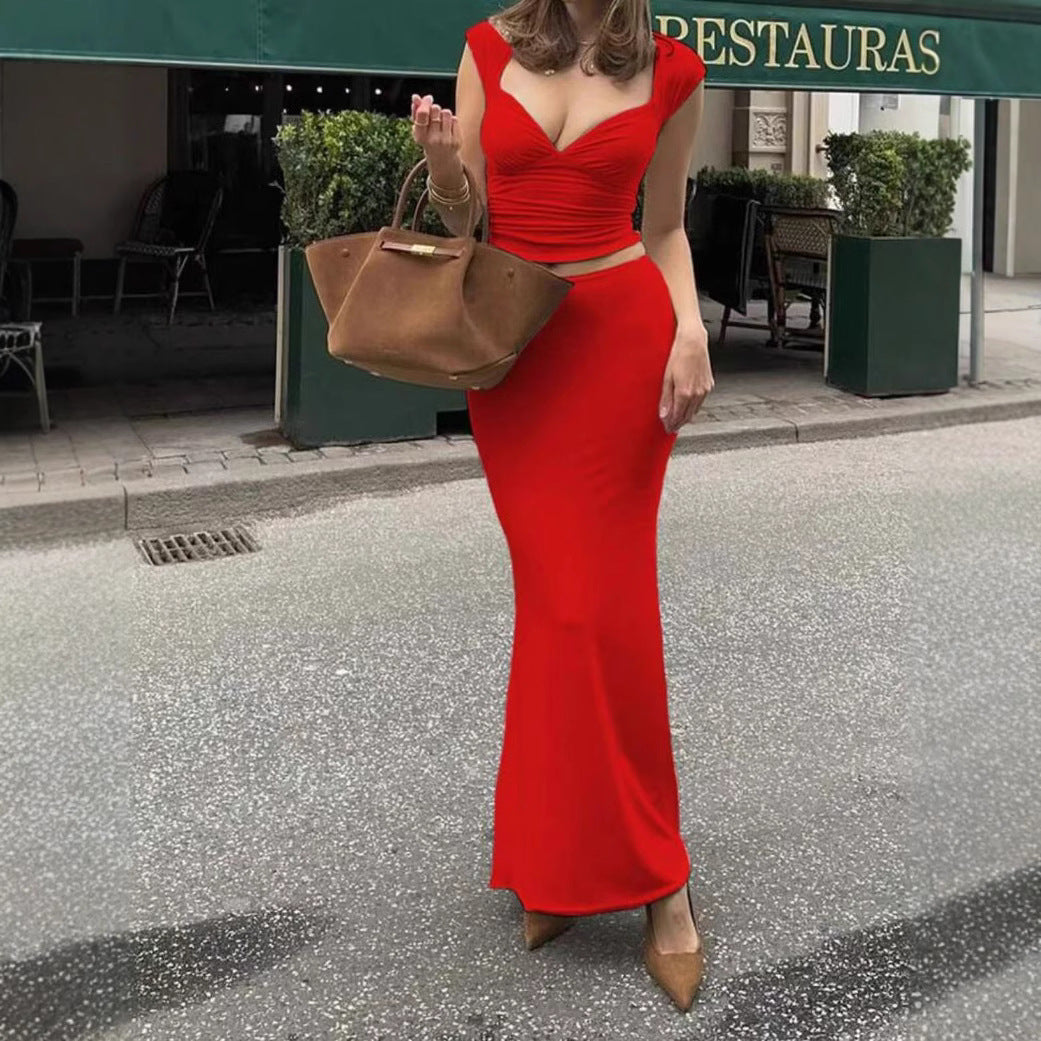 Short Sleeve Sheath Skirt Set
