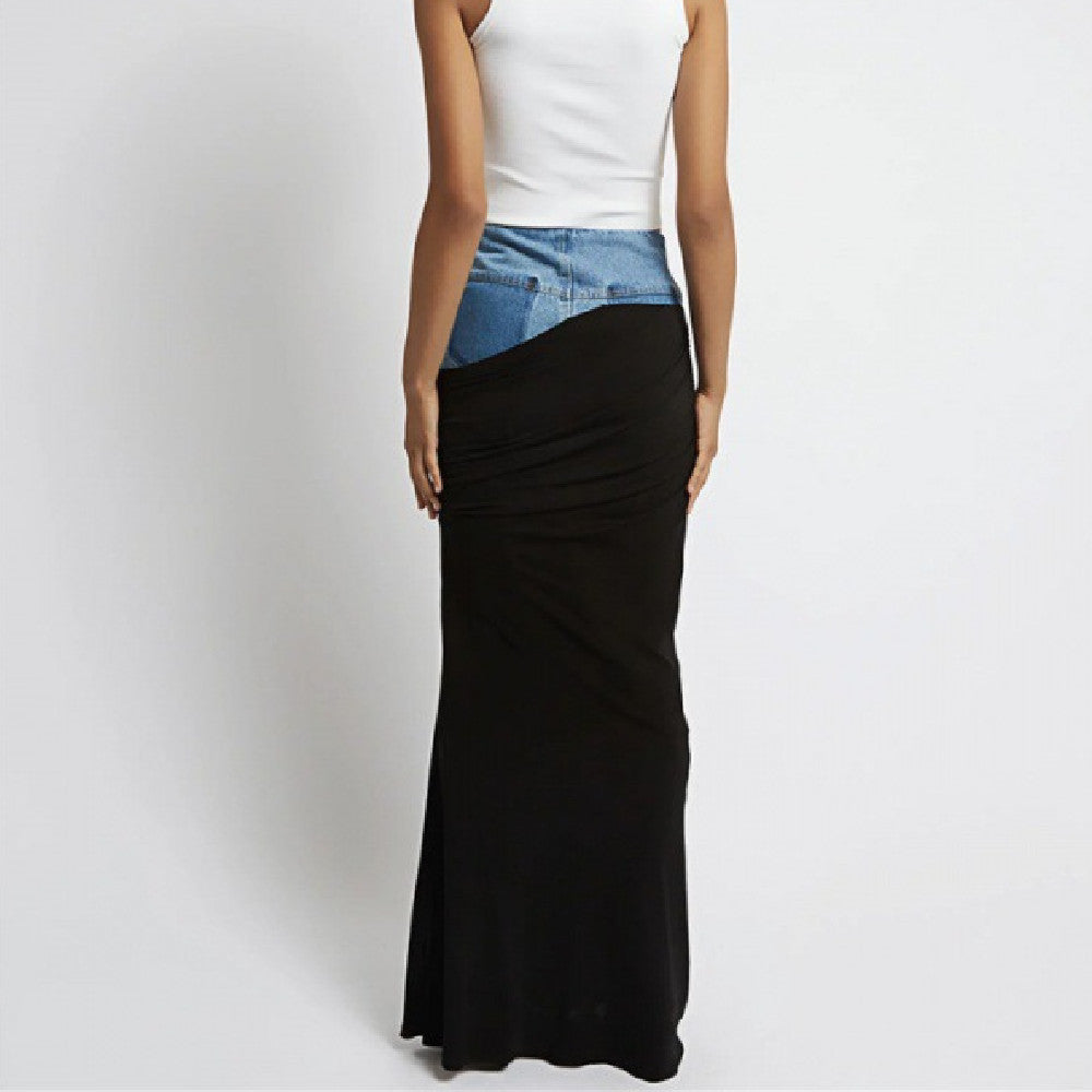 Black Panel Denim Skirt