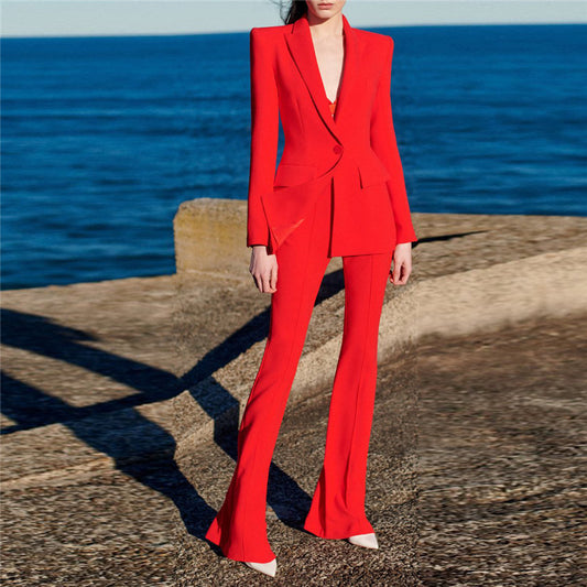 Red Bell-bottom Pants Suit