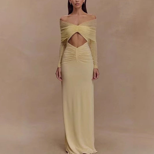 Mesh Pleated Hollow Out Dress