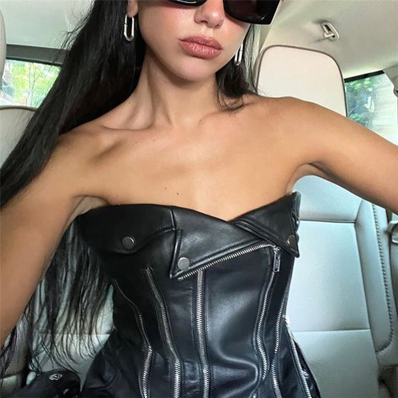 One-shoulder Slim Revealing Leather Undershirt