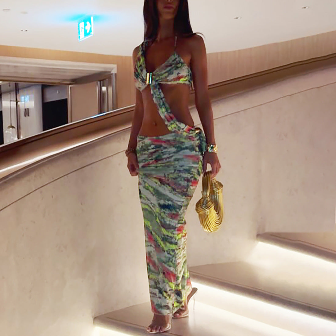 Backless Halter Lace-up Dress