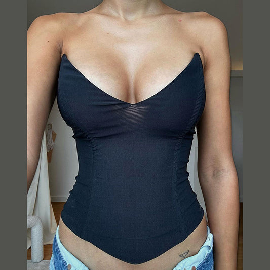 Off-shoulder Slim Fit Backless Vest