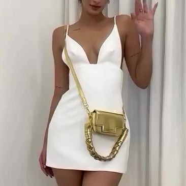 White Backless V-neck Mini Dress