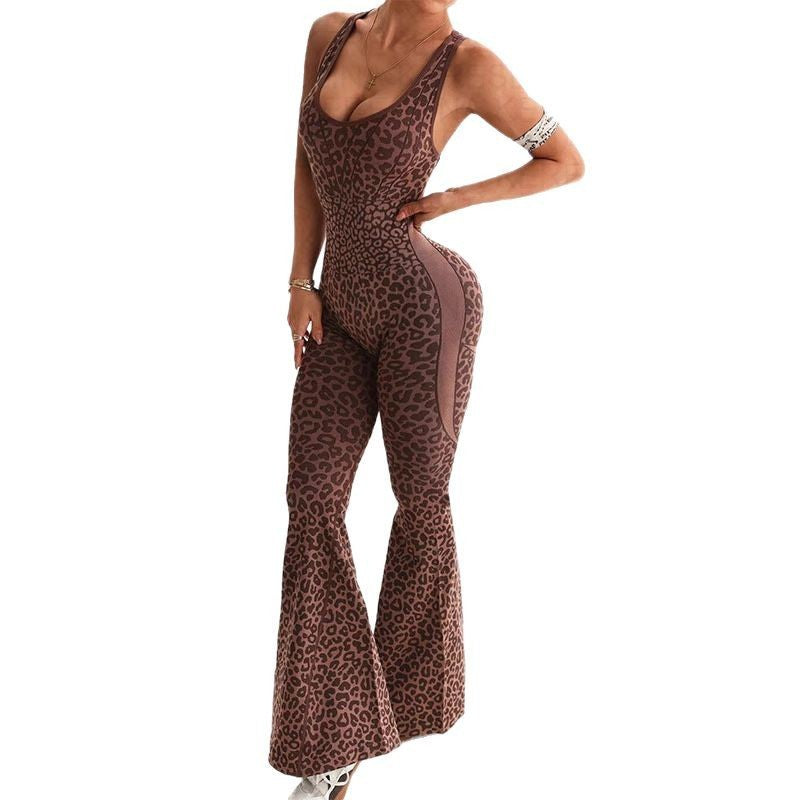 Leopard Print Backless Jumpsuit