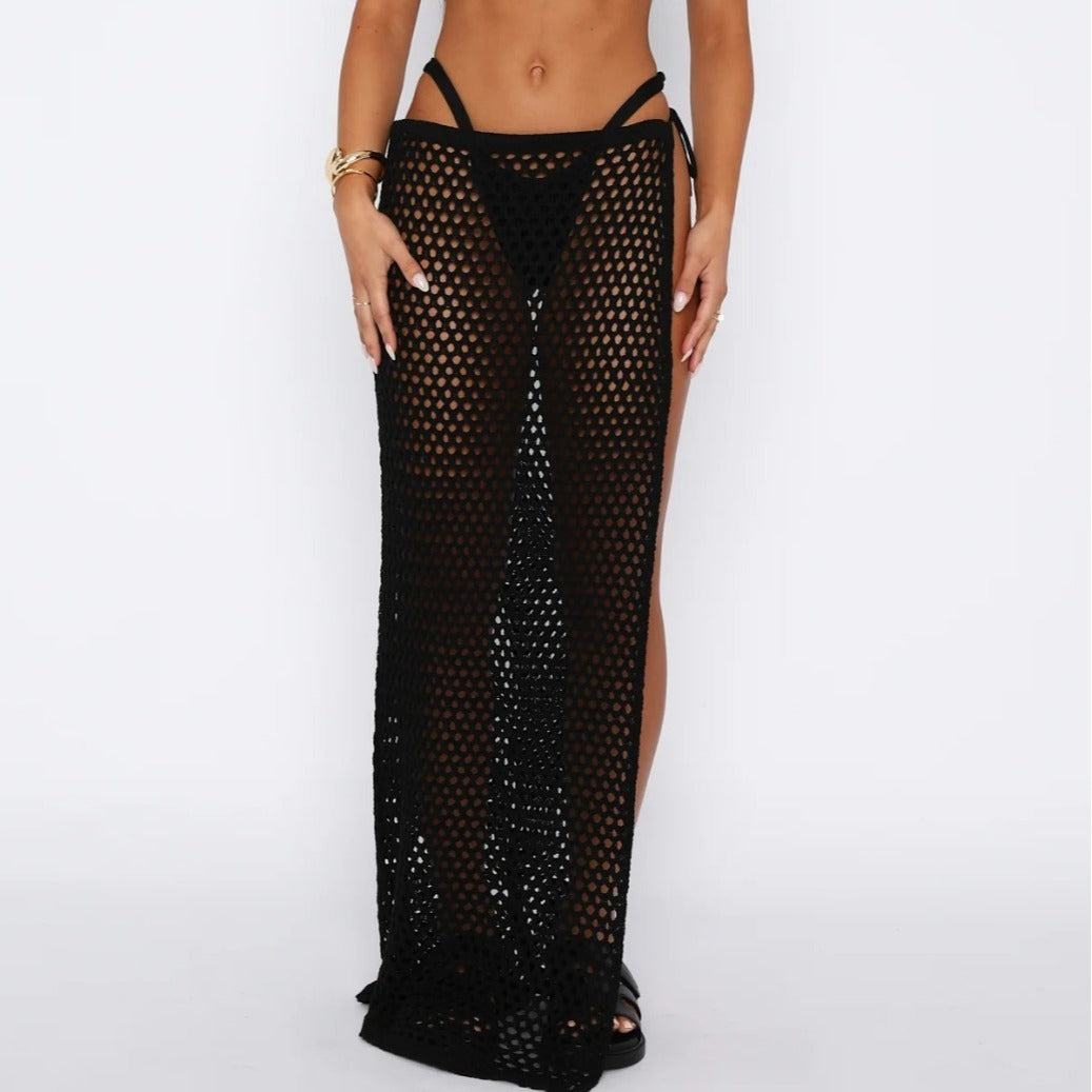 Beach Sun Protection Hollow Out See-through High Slit Skirt