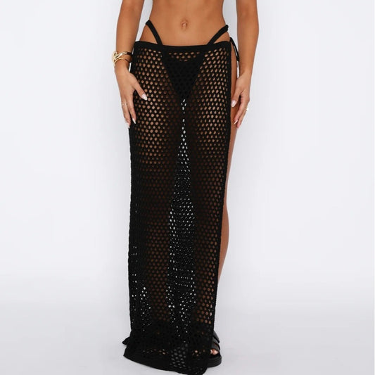Beach Sun Protection Hollow Out See-through High Slit Skirt