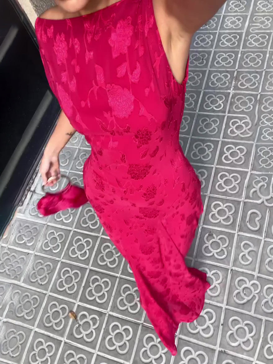 Elegant Sleeveless Jacquard Irregular Hem Dress
