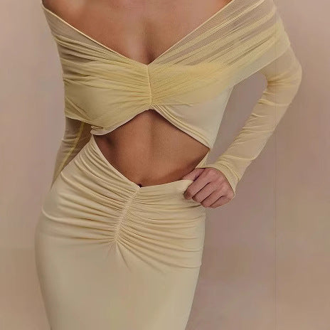 Mesh Pleated Hollow Out Dress