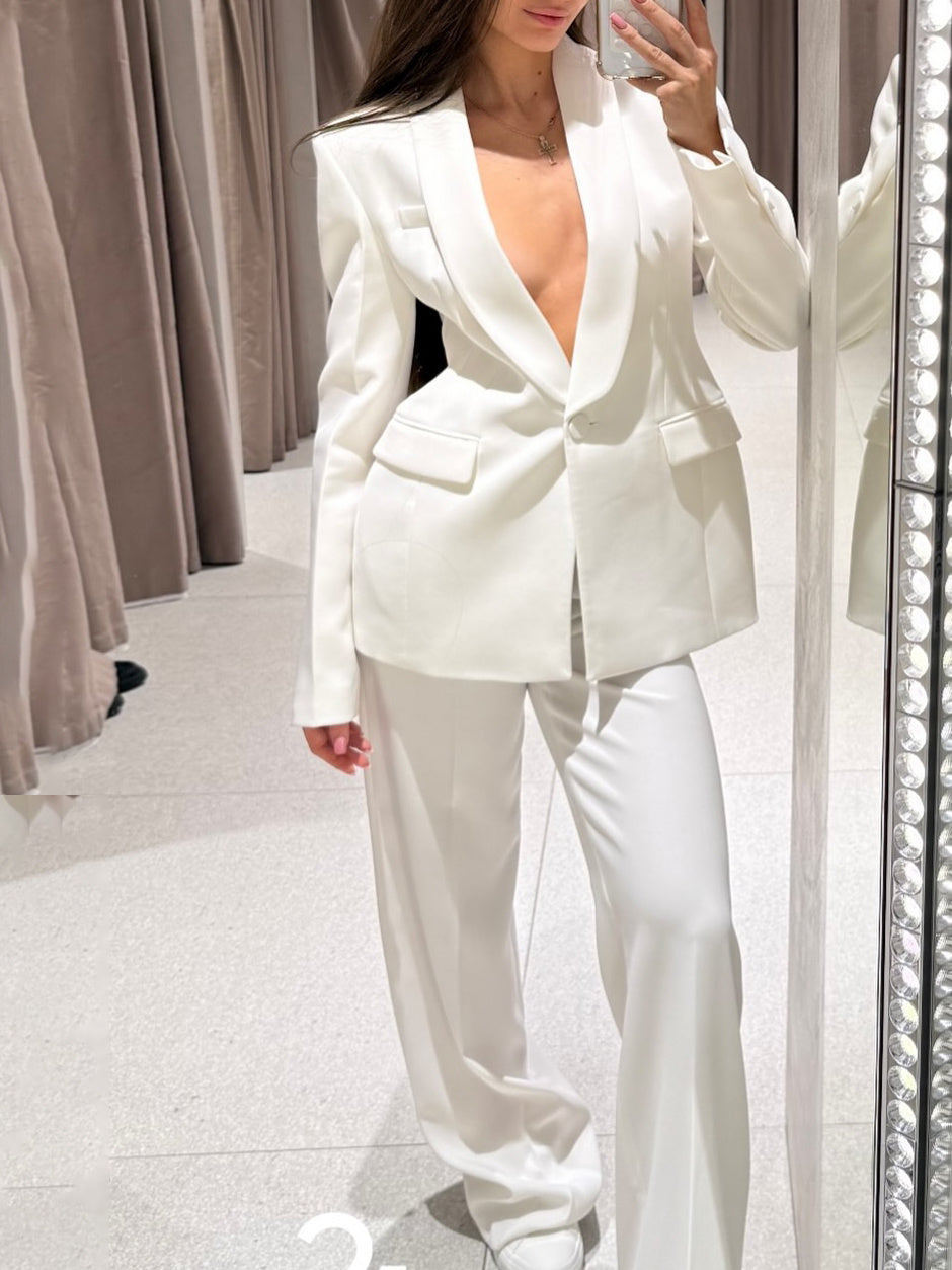 Lapel Suit Jacket & High Waist Pants Set