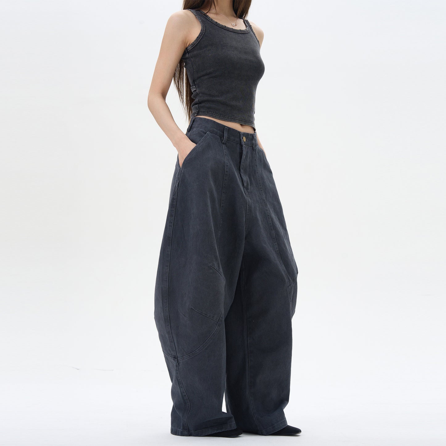 Retro Green Brown Loose Matchet Pants