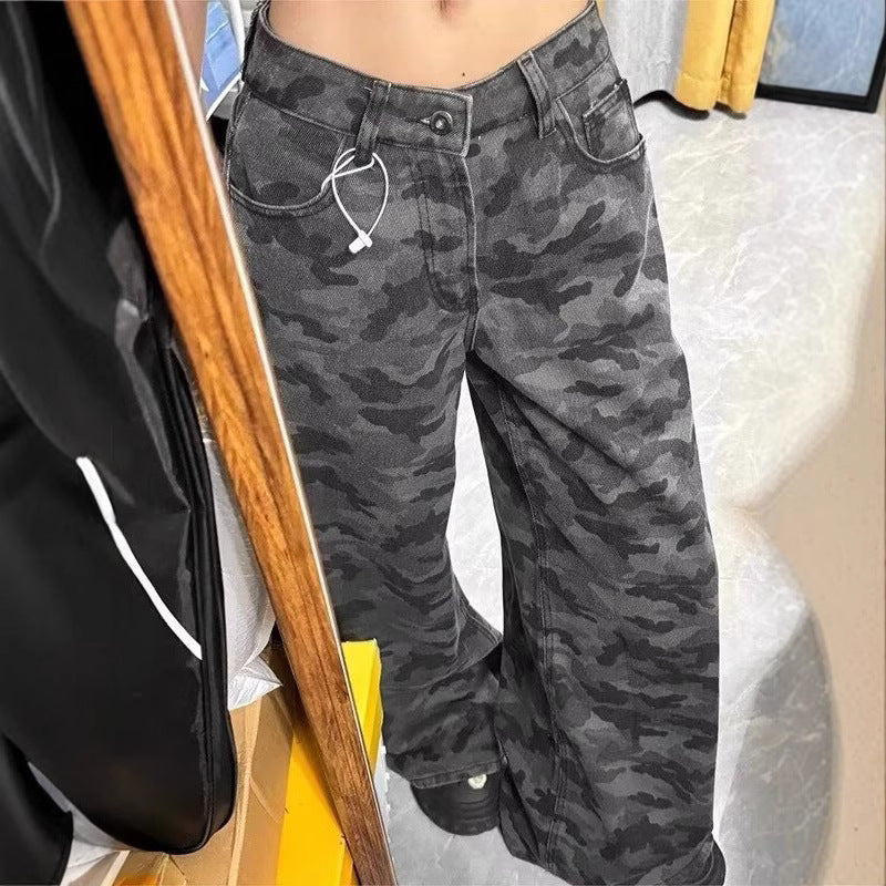 High Waist Loose Camouflage Jeans