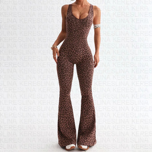 Leopard Print Backless Jumpsuit