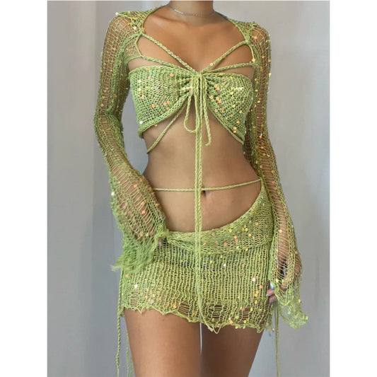 Embroidery Knitted Sweater Three-piece Set