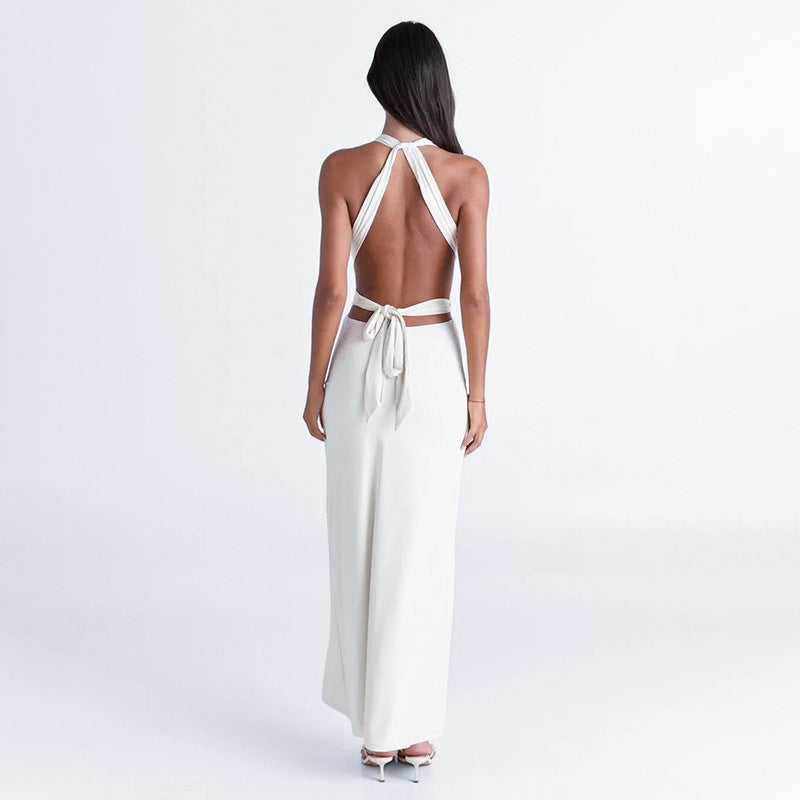 Low-cut Pleated Adjustable Height Metal Ring Buckle Dress