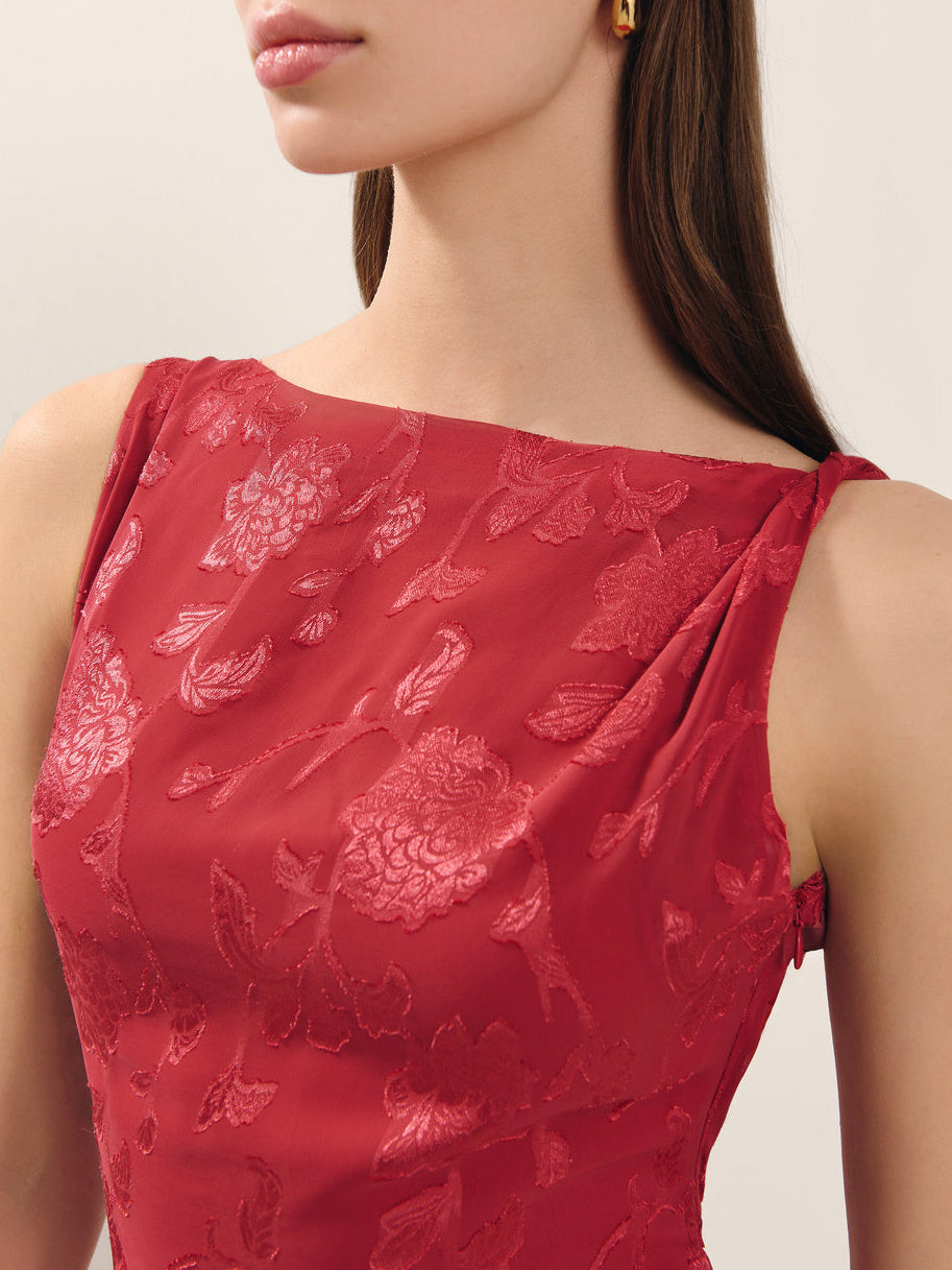 Elegant Sleeveless Jacquard Irregular Hem Dress