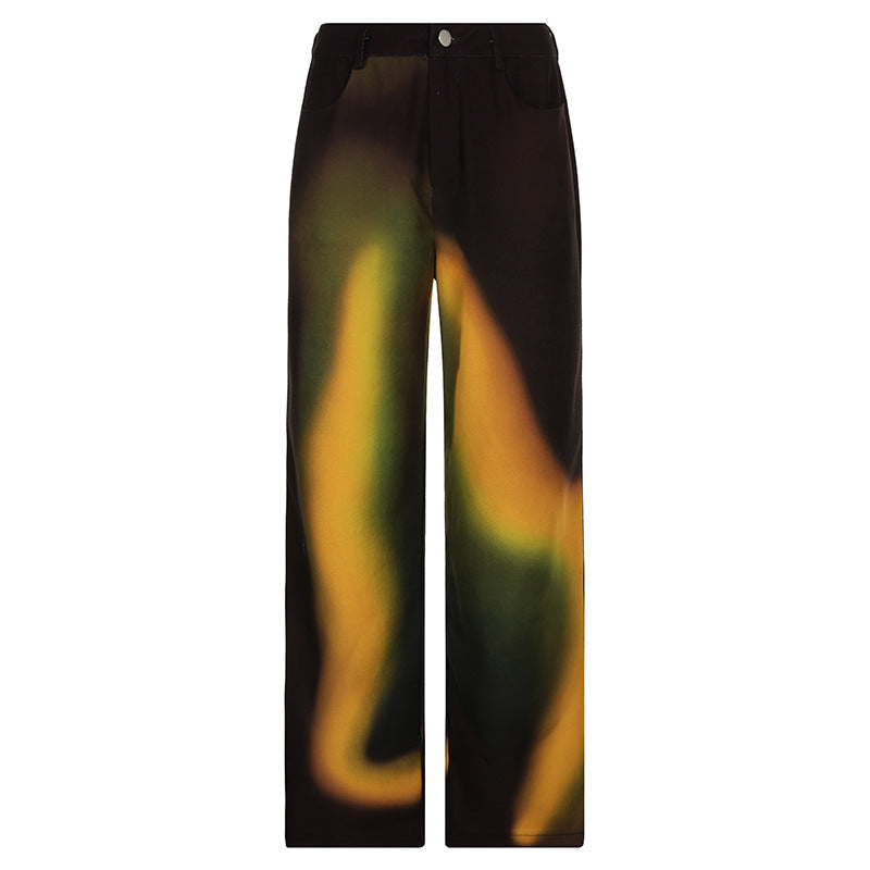 Gradient Rainbow Print Casual Pants