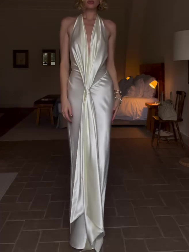 Deep V Backless Maxi Dress