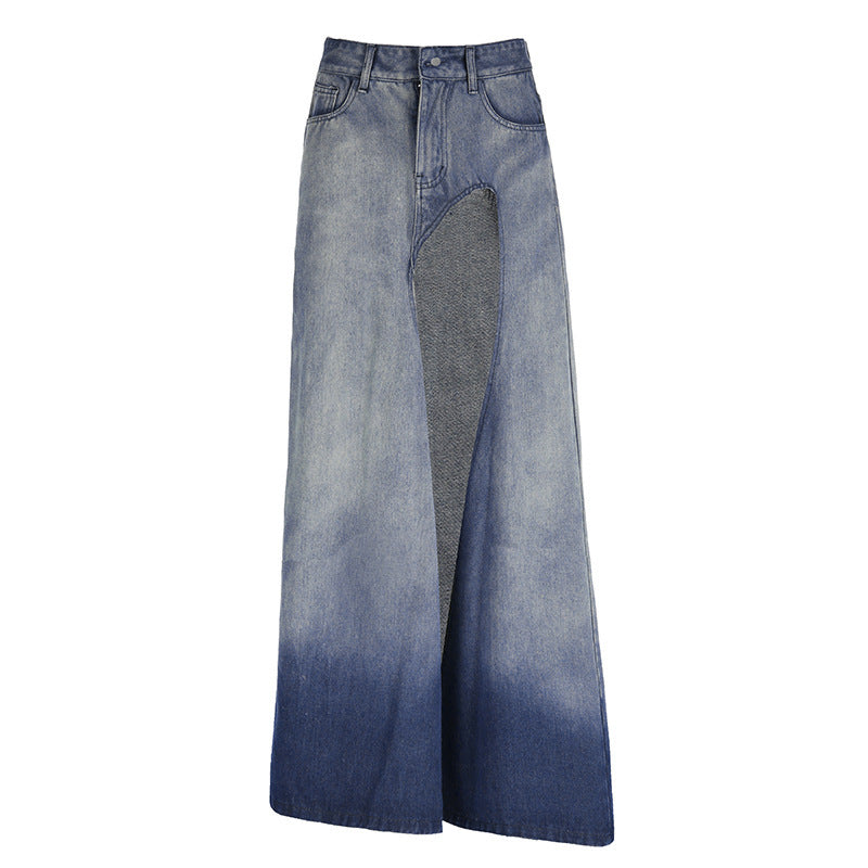 Irregular Slit A- Line Denim Skirt
