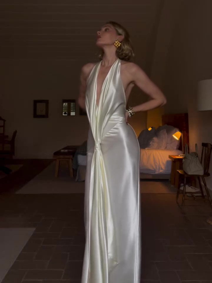 Deep V Backless Maxi Dress