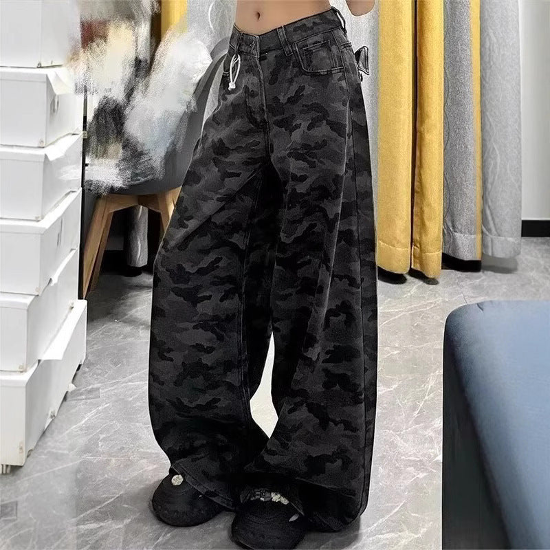 High Waist Loose Camouflage Jeans
